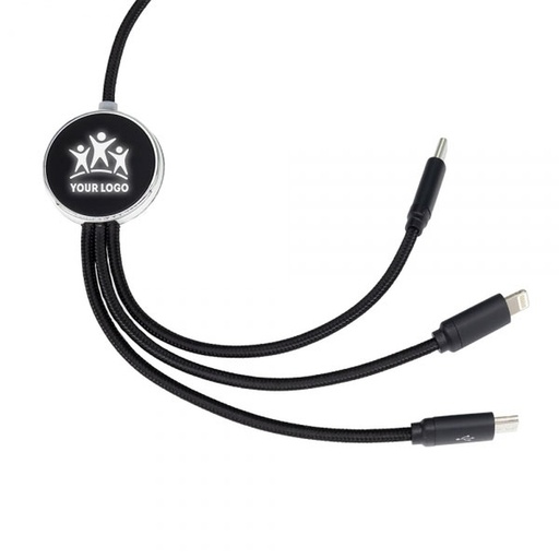 Długi kabel 3w1 z podświetlanym logo, W201TG EG0534 - Czarny