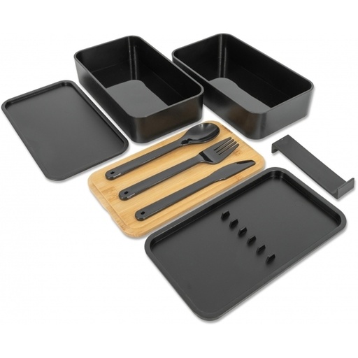 Lunch box 2x600 ml ze sztućcami PESCARA 2531 - Czarny