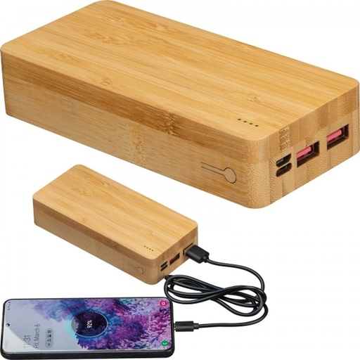 Power bank 20000 mAh bambusowy VALERIA 33969 - Beżowy