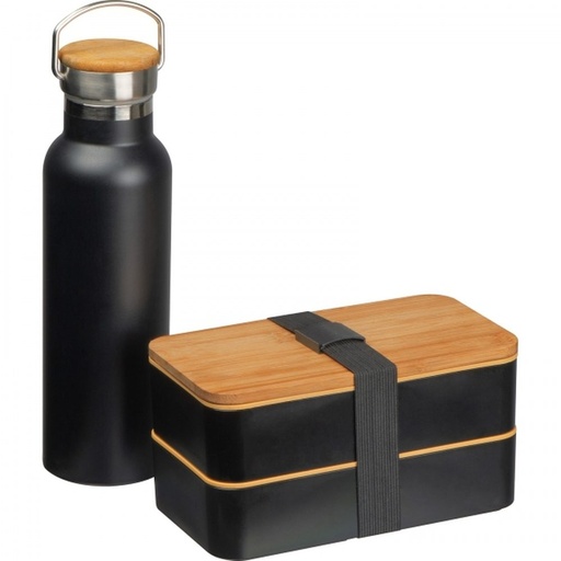 Zestaw lunch box ze sztućcami i butelka termiczna 500 ml STEPHAN 62464 - Czarny