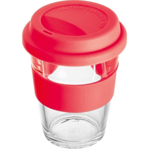 Kubek szklany z pokrywką 300 ml AMANDA 62572 - Czerwony