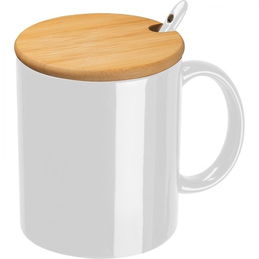 Kubek ceramiczny z łyżeczką 300 ml LOTHAR 82969 - Biały