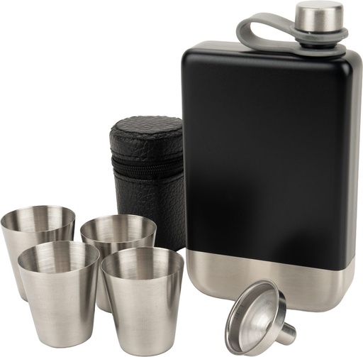 Zestaw piersiówka 266 ml, kieliszki 30 ml i lejek TAHAT Schwarzwolf F5001200AJ3 - Czarny