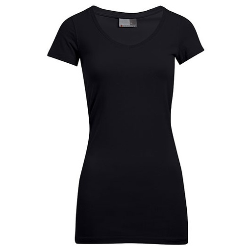 Damski dopasowany długi T-shirt V-neck E3087 - Black
