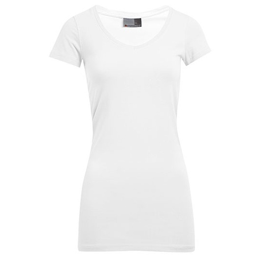 T-shirt Damski Dopasowany Długi Bawełna Elastan E3087 - White
