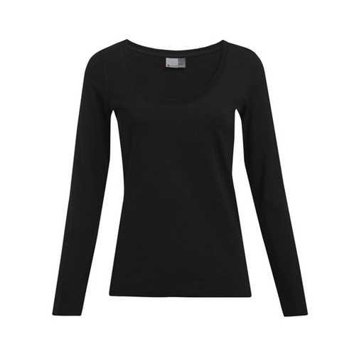 Damski T-shirt Slim z Długim Rękawem E4085 - Black