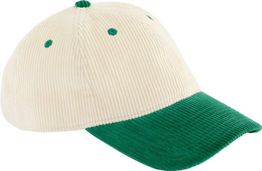 Sztruksowa czapka z kontrastowym daszkiem CB690 - Natural / Bottle Green