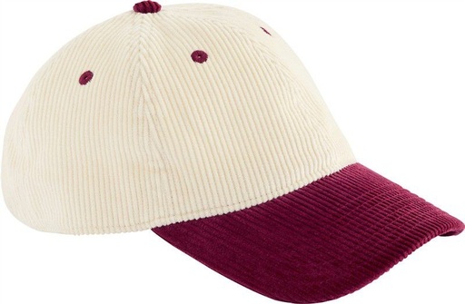 Sztruksowa czapka z kontrastowym daszkiem CB690 - Natural / Burgundy