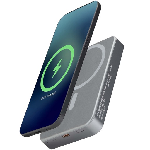 Powerbank Avis 10 000 mAh z recyklingowanego aluminium, z wbudowanym magnesem 124445 - Metaliczny grafitowy