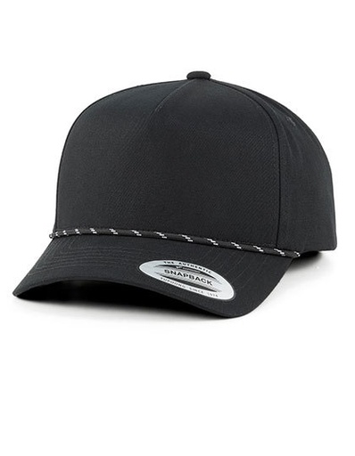 YP Classics Retro Cotton Blend 5-Panel Snapback Cap with Braided Rope - Black