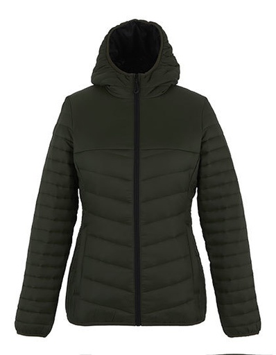 Damska Kurtka Pikowana z Kapturem RG970 - Dark Khaki & Black