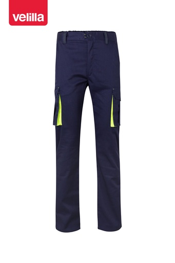 Spodnie dwukolorowe stretch z wieloma kieszeniami 103008S - MARINE BLUE/HI-VIS YELLOW 01/20