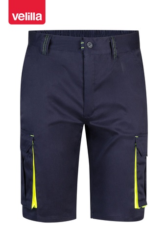 Spodenki dwukolorowe stretch z wieloma kieszeniami 103010S - MARINE BLUE/HI-VIS YELLOW 01/20