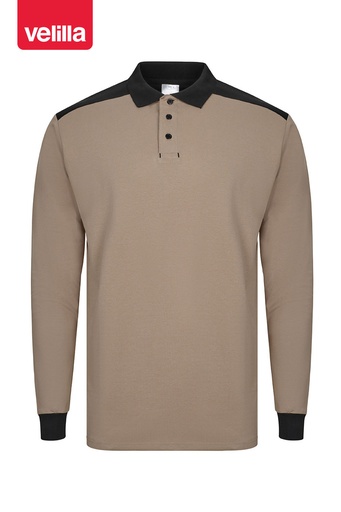 Koszulka polo dwukolorowa stretch z długim rękawem 105529S - SAND BEIGE/BLACK 46/00