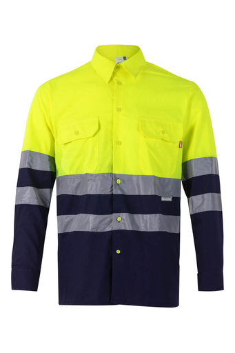 Koszula dwukolorowa z długim rękawem z odblaskami 144 - MARINE BLUE/HI-VIS YELLOW 01/20