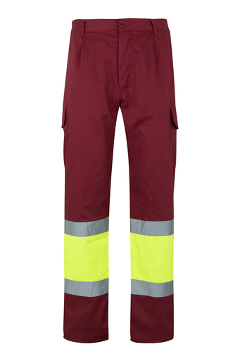 Spodnie dwukolorowe z wieloma kieszeniami z odblaskami 156 - MAROON/HI-VIS YELLOW 18/20