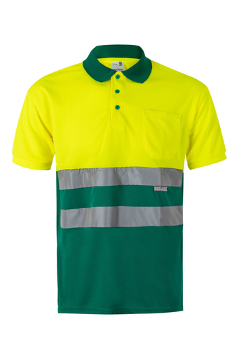 Koszulka polo dwukolorowa z krótkim rękawem z odblaskami 173 - GREEN/HI-VIS YELLOW 02/20