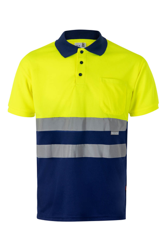 Koszulka polo dwukolorowa z krótkim rękawem z odblaskami 173 - ROYAL BLUE/HI-VIS YELLOW 09/20