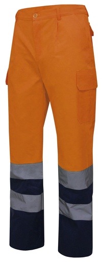 Spodnie dwukolorowe z wieloma kieszeniami z odblaskami 303001 - MARINE BLUE/HI-VIS ORANGE 01/19