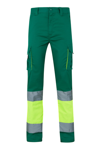Spodnie dwukolorowe stretch z wieloma kieszeniami z odblaskami 303002S - GREEN/HI-VIS YELLOW 02/20