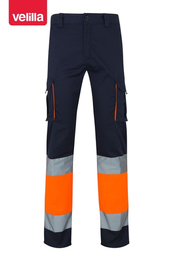 Spodnie dwukolorowe stretch z wieloma kieszeniami z odblaskami 303002S - NAVY BLUE/HI-VIS ORANGE 61/19