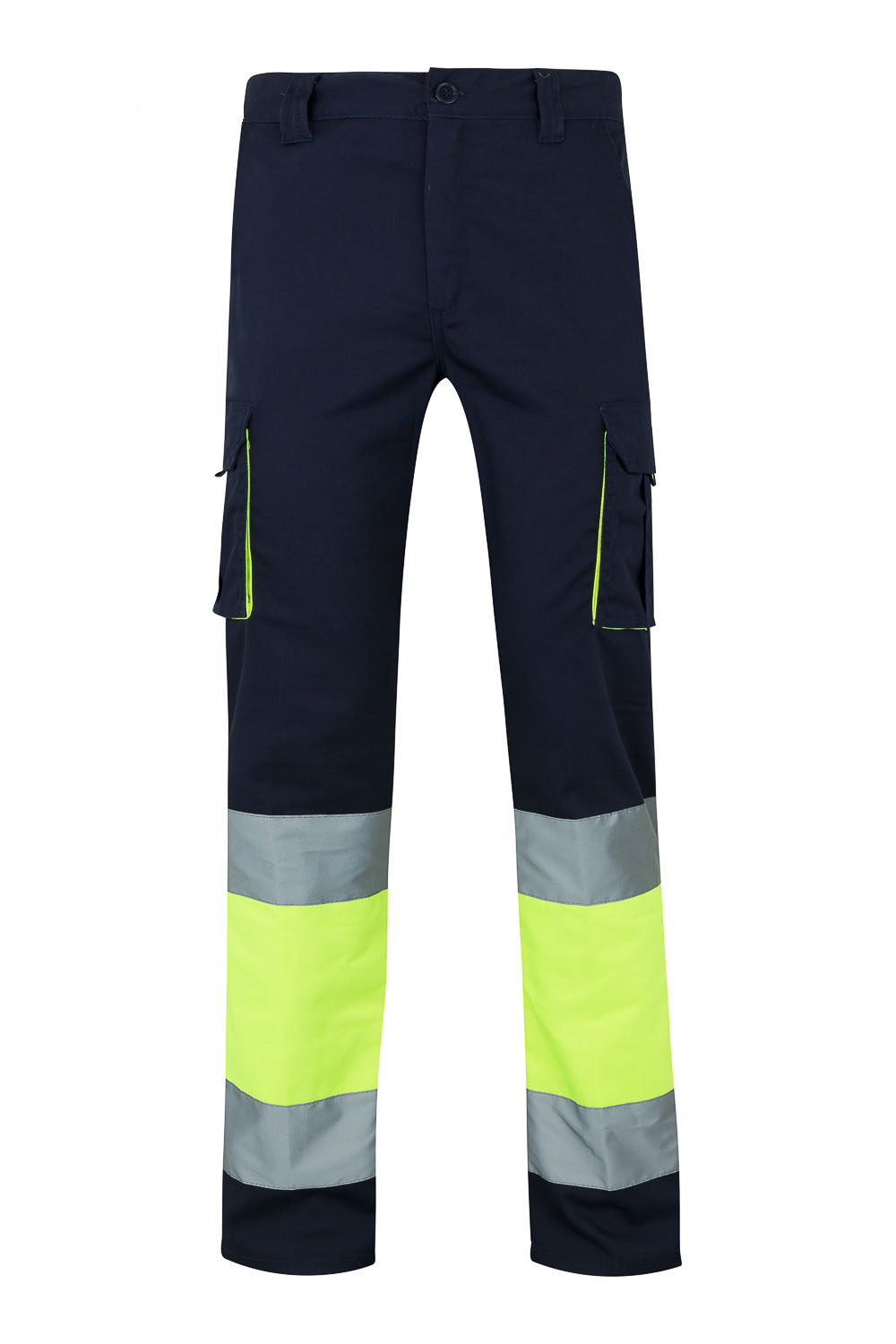 Spodnie dwukolorowe stretch z wieloma kieszeniami z odblaskami 303002S - NAVY BLUE/HI-VIS YELLOW 61/20