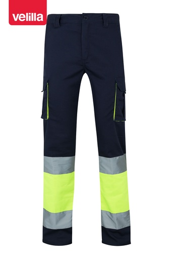 Spodnie dwukolorowe stretch z wieloma kieszeniami z odblaskami 303002S - NAVY BLUE/HI-VIS YELLOW 61/20
