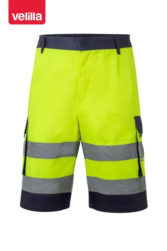 Spodenki dwukolorowe z wieloma kieszeniami z odblaskami 303004 - MARINE BLUE/HI-VIS YELLOW 01/20