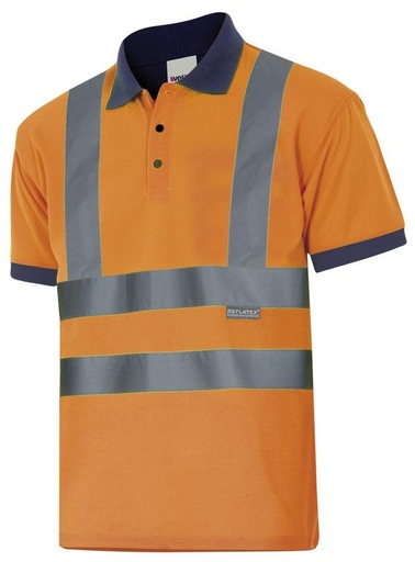 Koszulka polo dwukolorowa z krótkim rękawem z odblaskami 305502 - MARINE BLUE/HI-VIS ORANGE 01/19