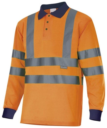 Koszulka polo dwukolorowa z długim rękawem z odblaskami 305503 - MARINE BLUE/HI-VIS ORANGE 01/19