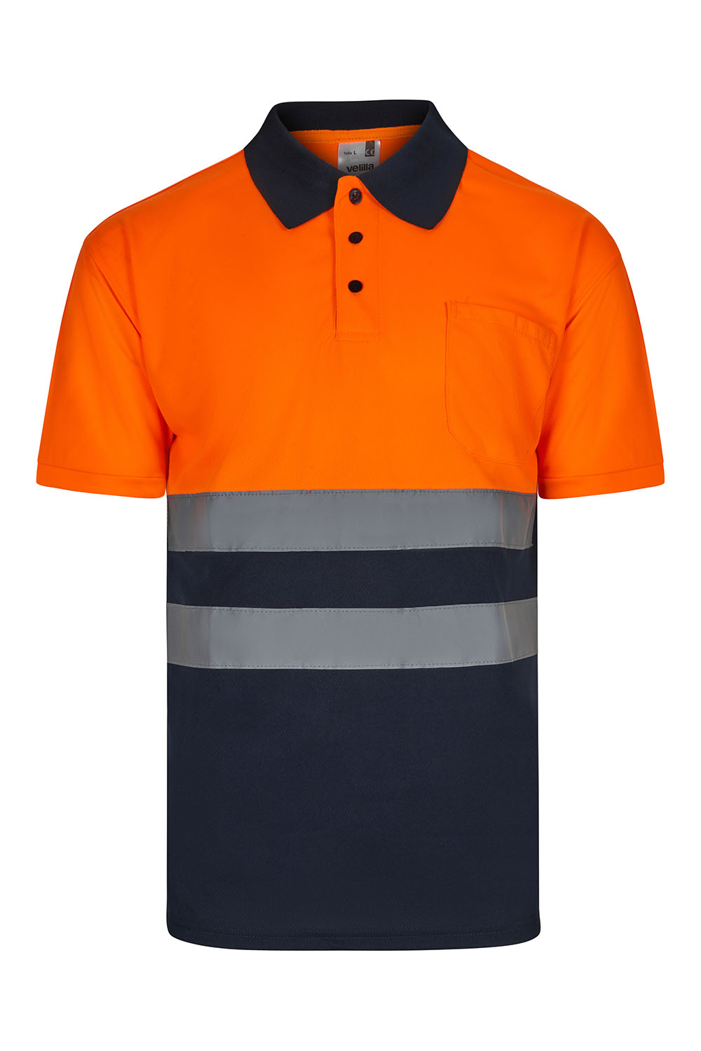 Koszulka polo dwukolorowa z krótkim rękawem 305504 - MARINE BLUE/HI-VIS ORANGE 01/19