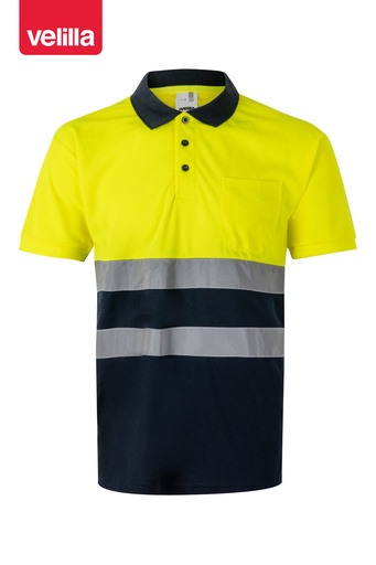 Koszulka polo dwukolorowa z krótkim rękawem 305504 - MARINE BLUE/HI-VIS YELLOW 01/20