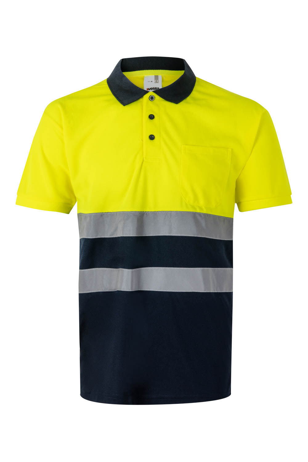Koszulka polo dwukolorowa z krótkim rękawem 305504 - MARINE BLUE/HI-VIS YELLOW 01/20