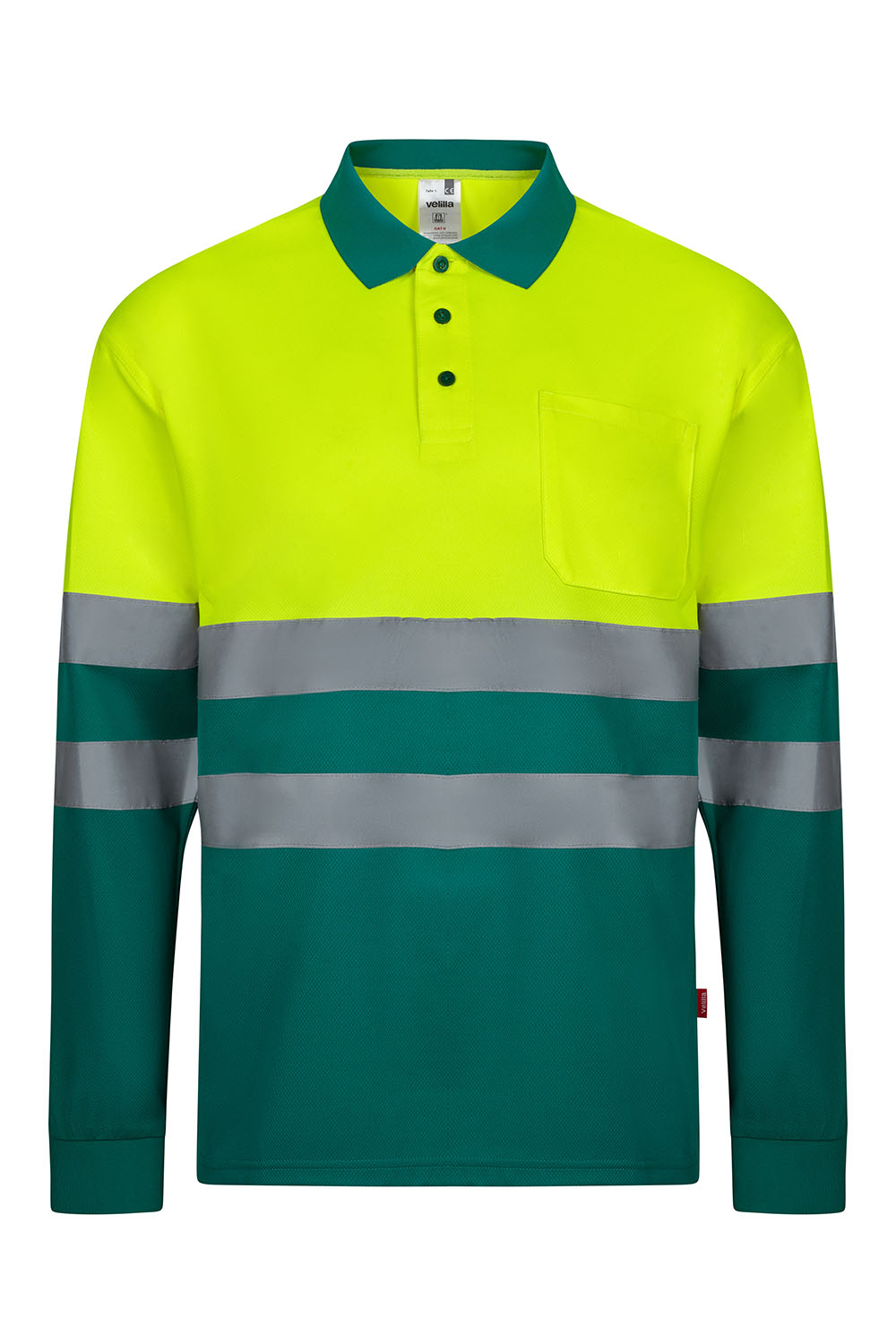 Koszulka polo dwukolorowa z długim rękawem z odblaskami 305507 - GREEN/HI-VIS YELLOW 02/20
