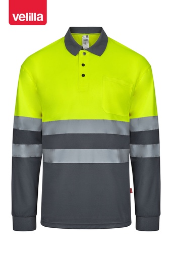 Koszulka polo dwukolorowa z długim rękawem z odblaskami 305507 - GREY/HI-VIS YELLOW 08/20
