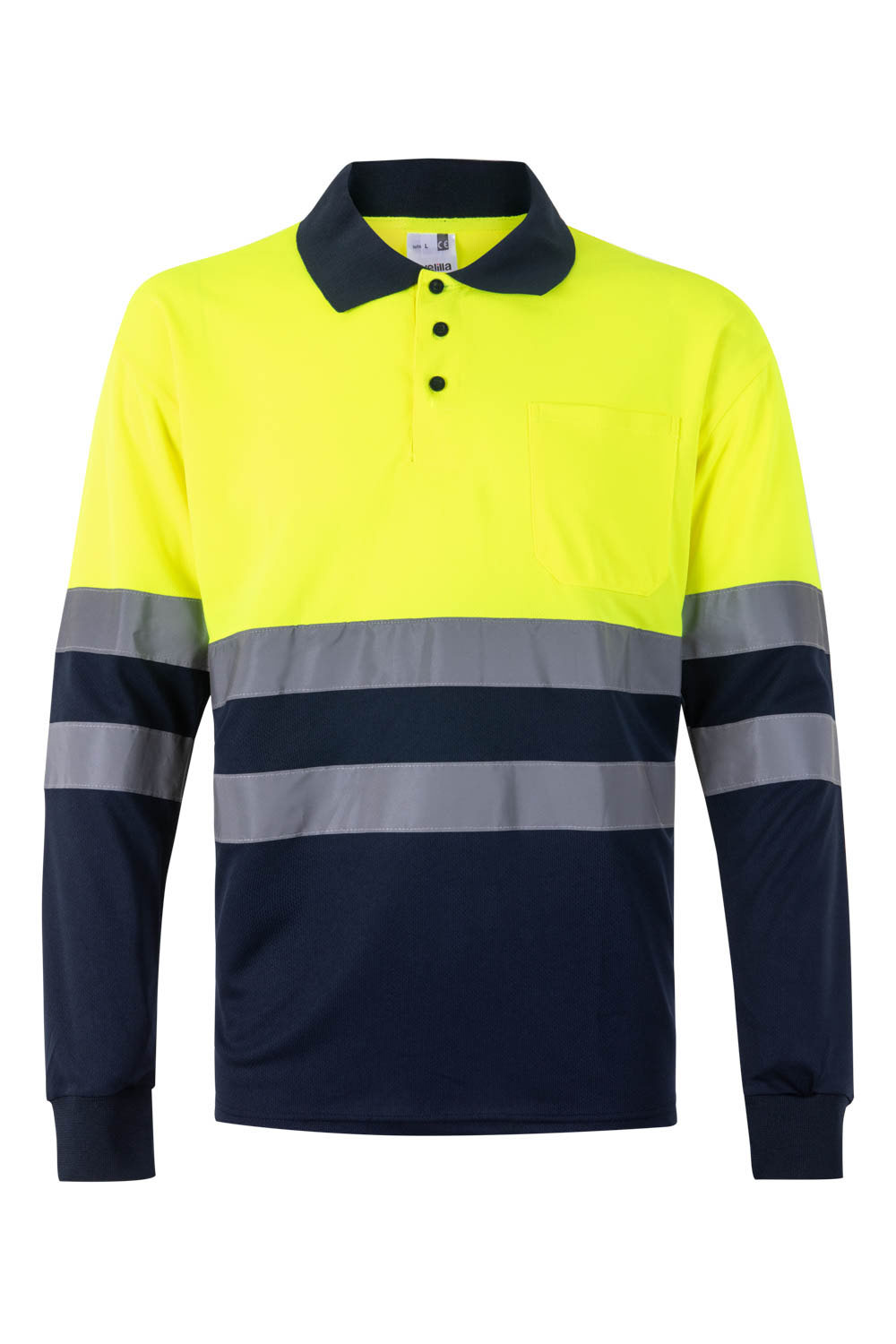 Koszulka polo dwukolorowa z długim rękawem z odblaskami 305507 - MARINE BLUE/HI-VIS YELLOW 01/20