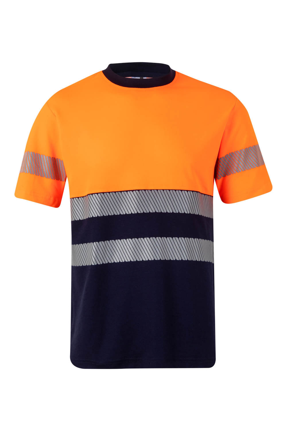 Koszulka dwukolorowa z krótkim rękawem z odblaskami 305509 - NAVY BLUE/HI-VIS ORANGE 61/19