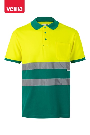 Koszulka polo dwukolorowa z krótkim rękawem z odblaskami 305513 - GREEN/HI-VIS YELLOW 02/20