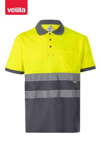 Koszulka polo dwukolorowa z krótkim rękawem z odblaskami 305513 - GREY/HI-VIS YELLOW 08/20