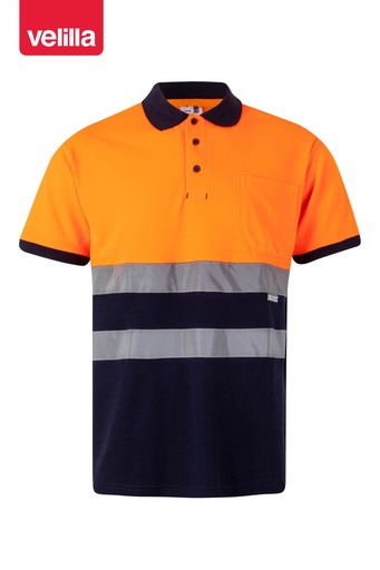 Koszulka polo dwukolorowa z krótkim rękawem z odblaskami 305513 - NAVY BLUE/HI-VIS ORANGE 61/19