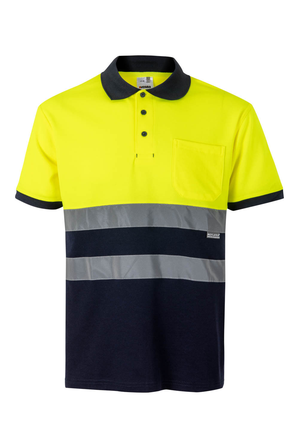 Koszulka polo dwukolorowa z krótkim rękawem z odblaskami 305513 - NAVY BLUE/HI-VIS YELLOW 61/20