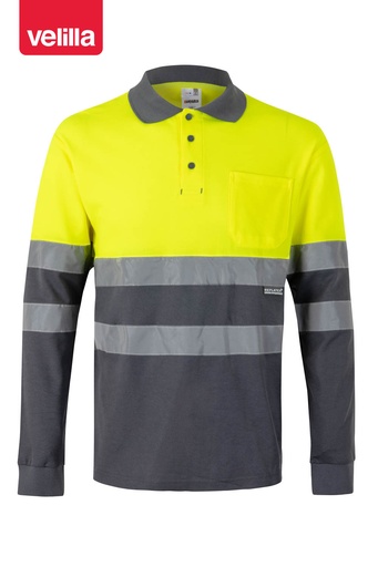 Koszulka polo dwukolorowa z długim rękawem z odblaskami 305515 - GREY/HI-VIS YELLOW 08/20