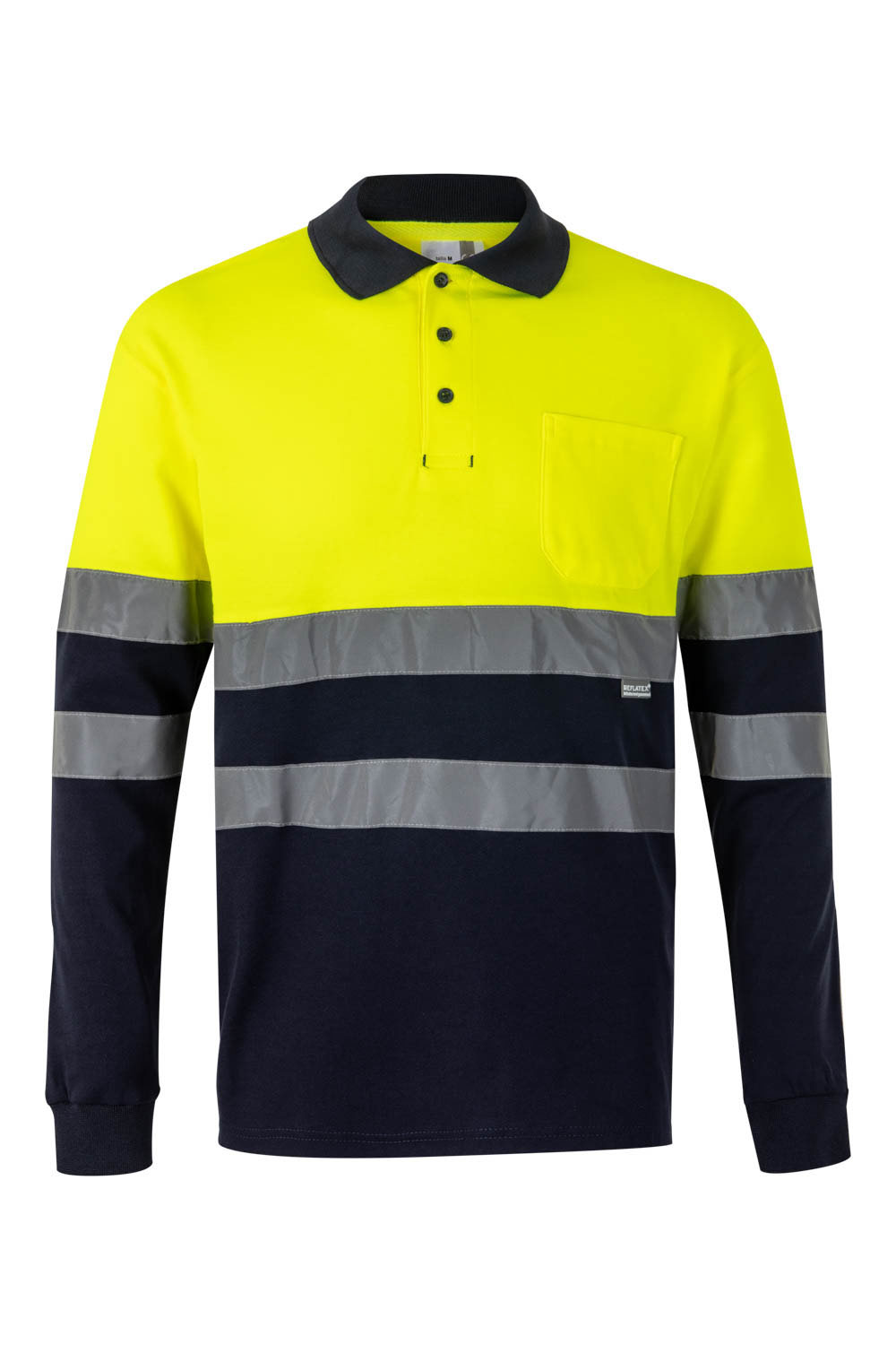Koszulka polo dwukolorowa z długim rękawem z odblaskami 305515 - NAVY BLUE/HI-VIS YELLOW 61/20