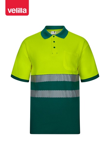 Koszulka polo dwukolorowa z krótkim rękawem z odblaskami 305523 - GREEN/HI-VIS YELLOW 02/20