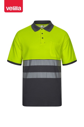 Koszulka polo dwukolorowa z krótkim rękawem z odblaskami 305523 - GREY/HI-VIS YELLOW 08/20
