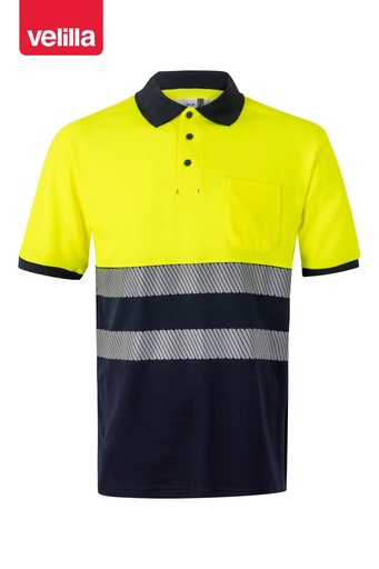 Koszulka polo dwukolorowa z krótkim rękawem z odblaskami 305523 - NAVY BLUE/HI-VIS YELLOW 61/20