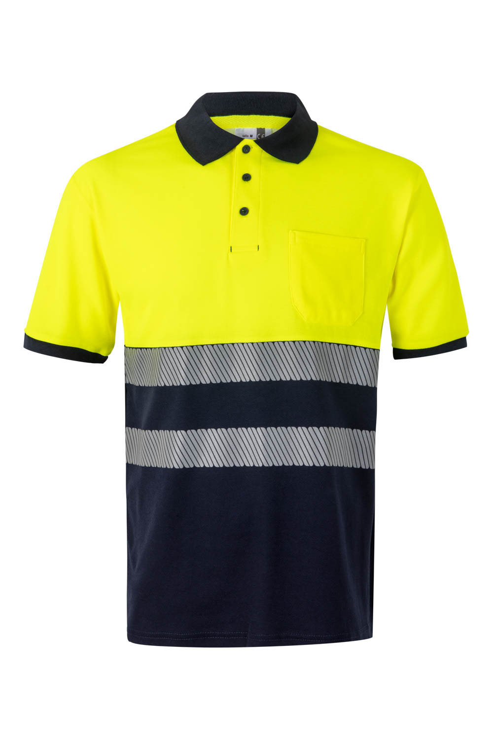 Koszulka polo dwukolorowa z krótkim rękawem z odblaskami 305523 - NAVY BLUE/HI-VIS YELLOW 61/20