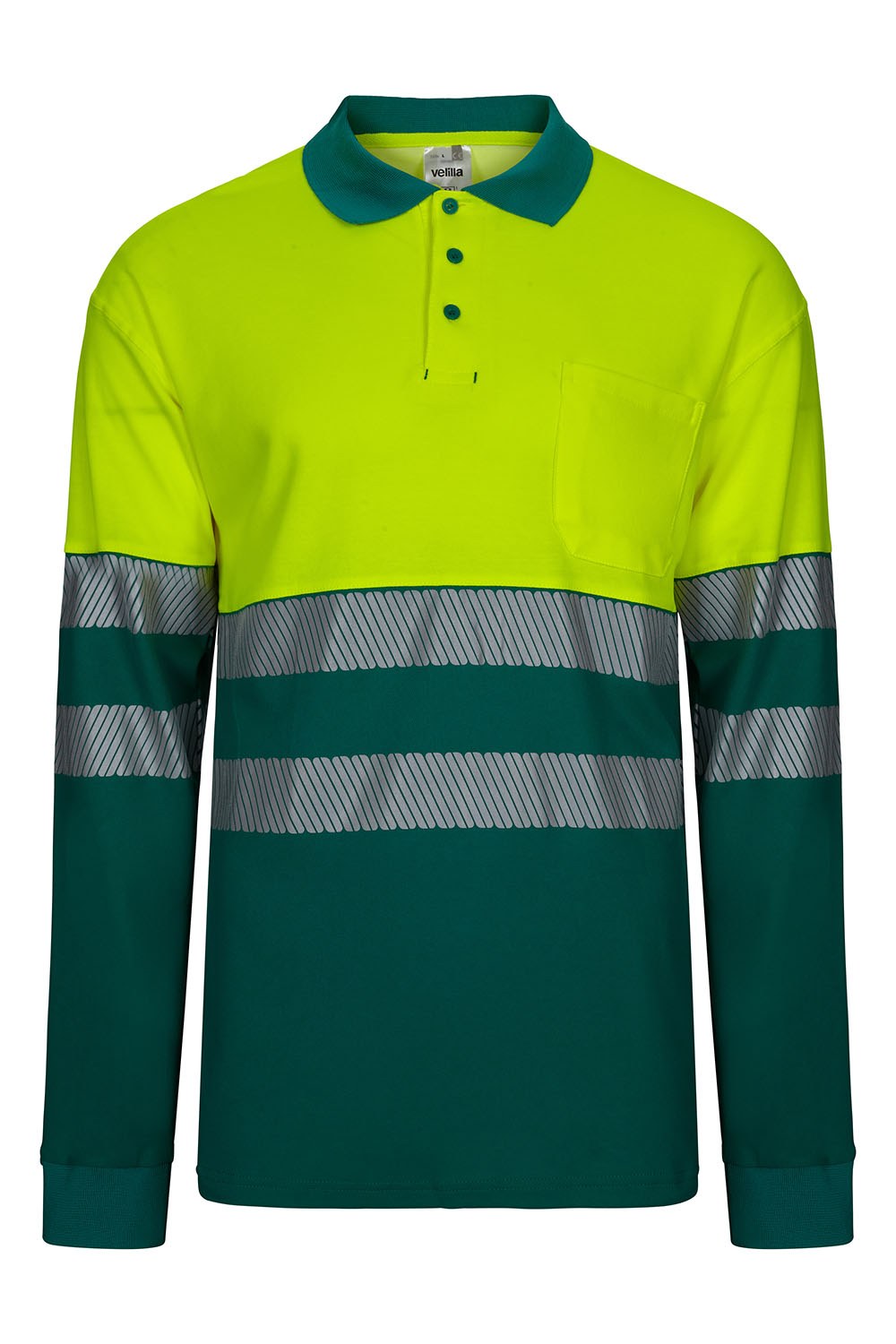 Koszulka polo dwukolorowa z długim rękawem z odblaskami 305525 - GREEN/HI-VIS YELLOW 02/20