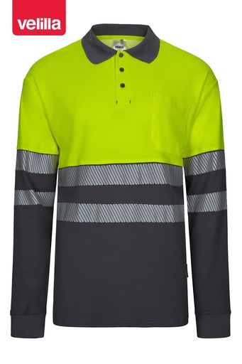 Koszulka polo dwukolorowa z długim rękawem z odblaskami 305525 - GREY/HI-VIS YELLOW 08/20