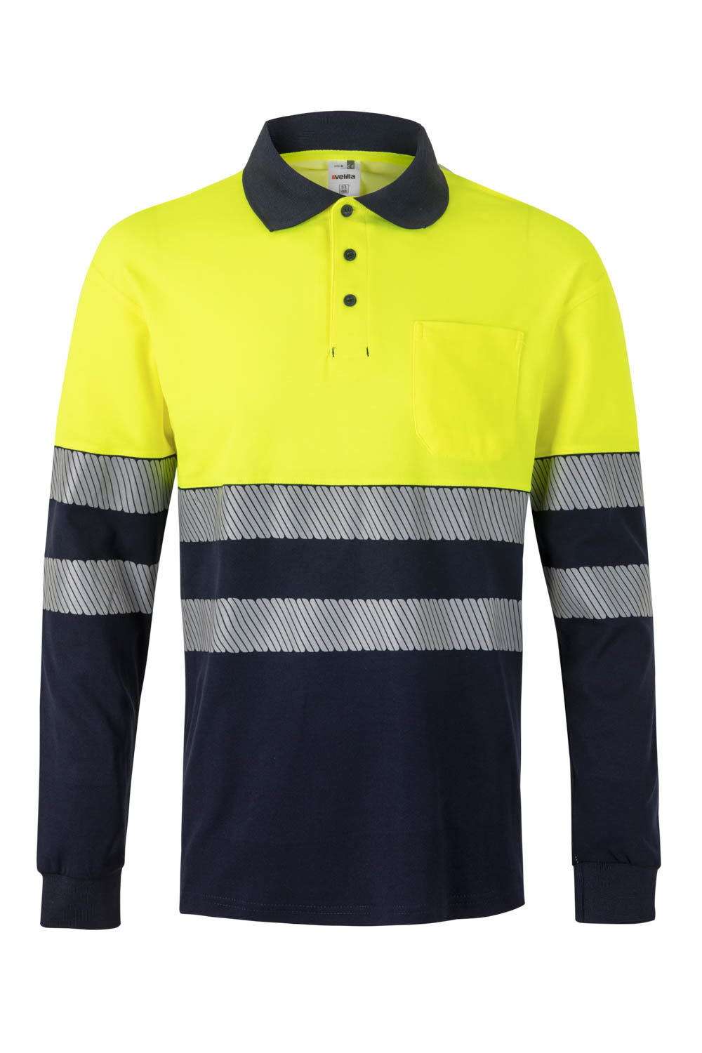 Koszulka polo dwukolorowa z długim rękawem z odblaskami 305525 - NAVY BLUE/HI-VIS YELLOW 61/20